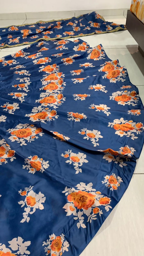 Blue tapeta silk flower printed lehenga choli