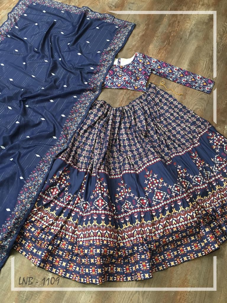 Blue vaishali silk digital printed lehenga choli