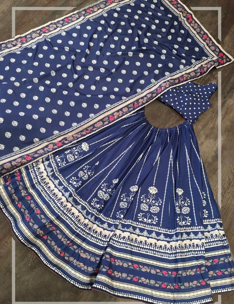Blue vaishali silk digital printed party wear lehenga choli