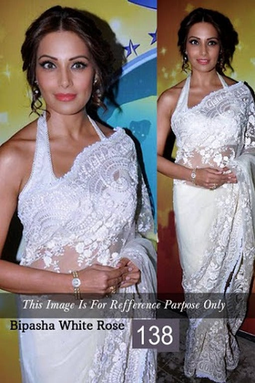 Bollywood style white embroidered saree