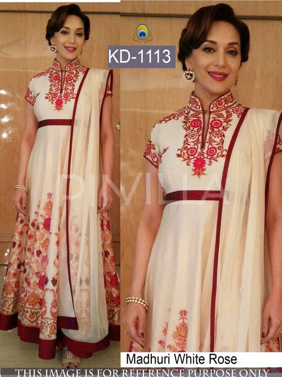 bollywood style white rose anarkali suit