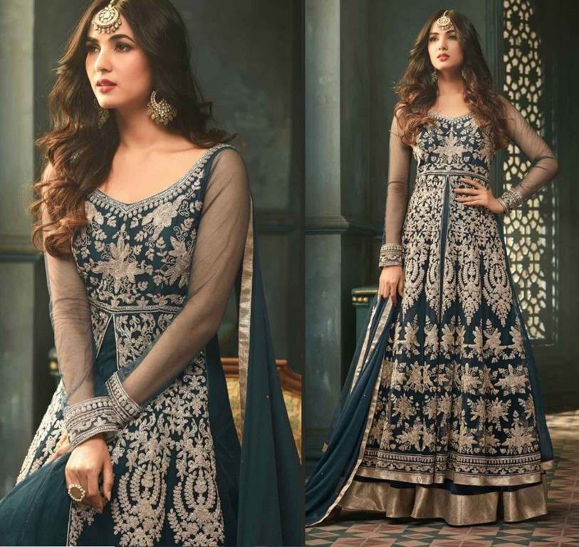 Bottel Green Colored Net Heavy Embroidered Semi Stitched anarkali Suit