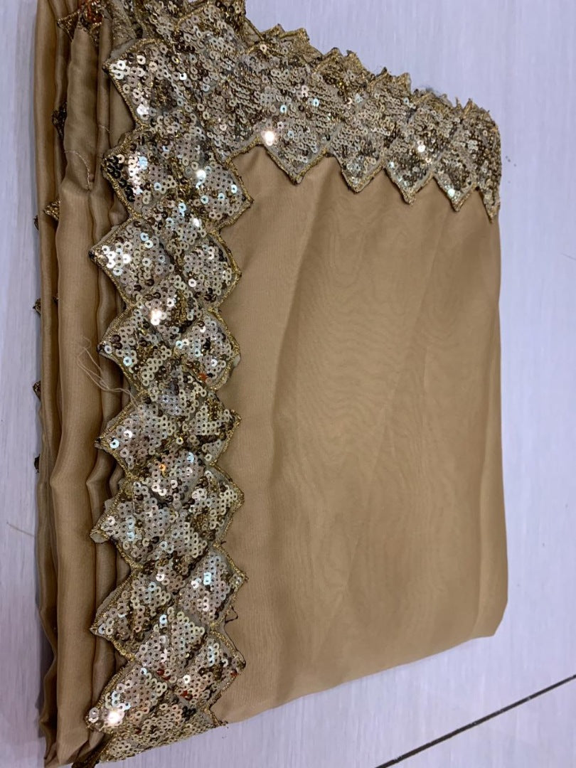 Brown chinon silk sequence work border indowestern saree