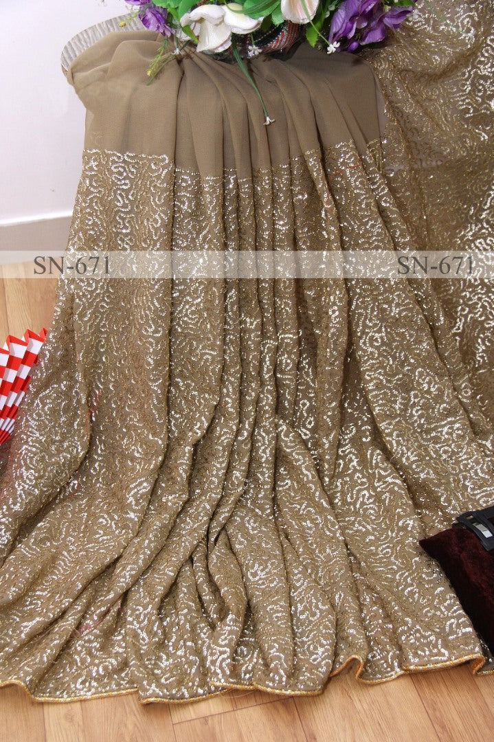 Brown georgette sequence work saree