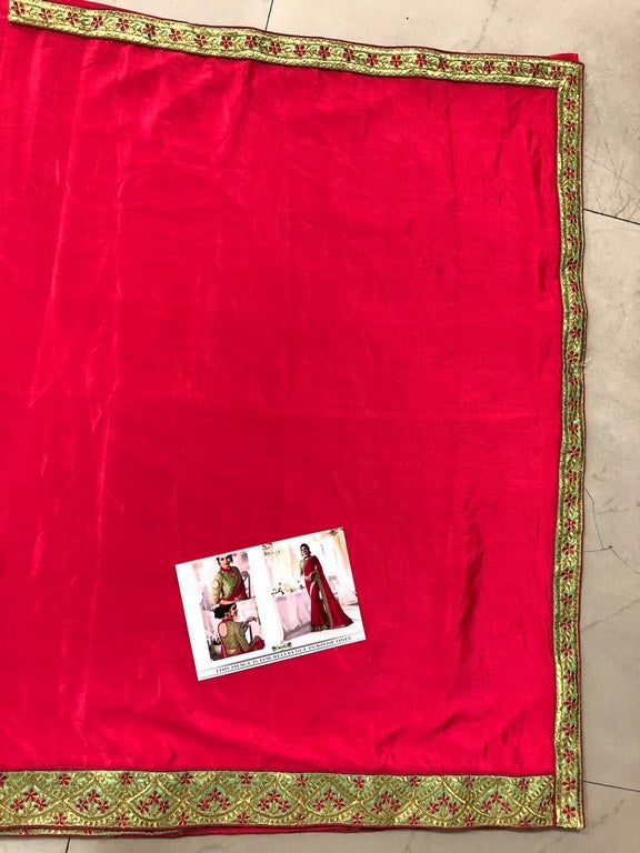 chinon silk pink embroidered saree with fancy blouse work