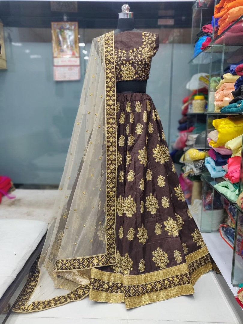 coffee mulberry silk embroidered wedding lehenga