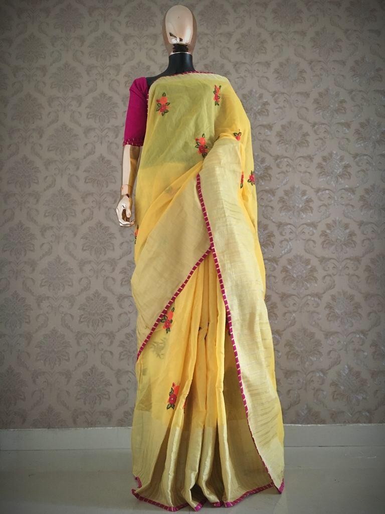 Cotton silk embroidered saree