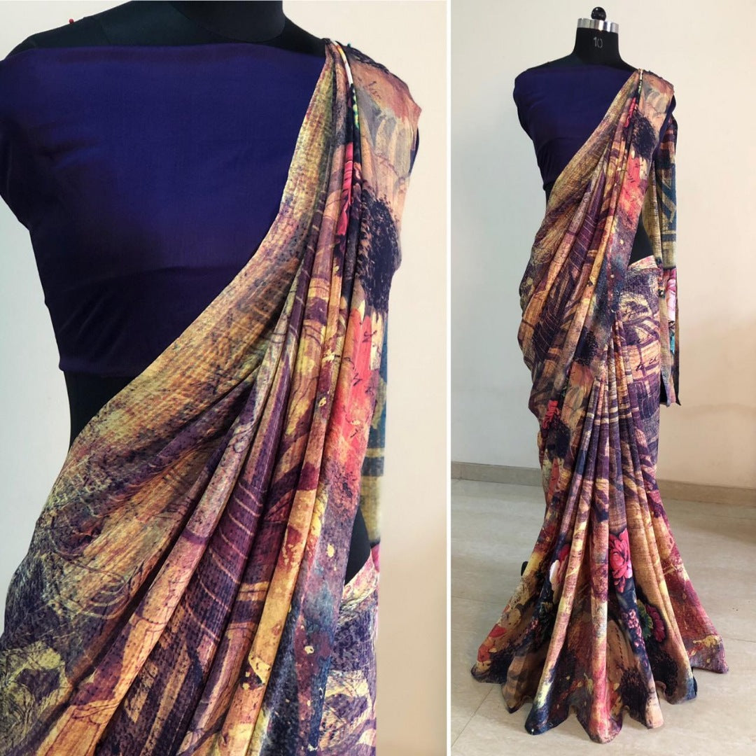 Crap silk multicolor printed casual saree