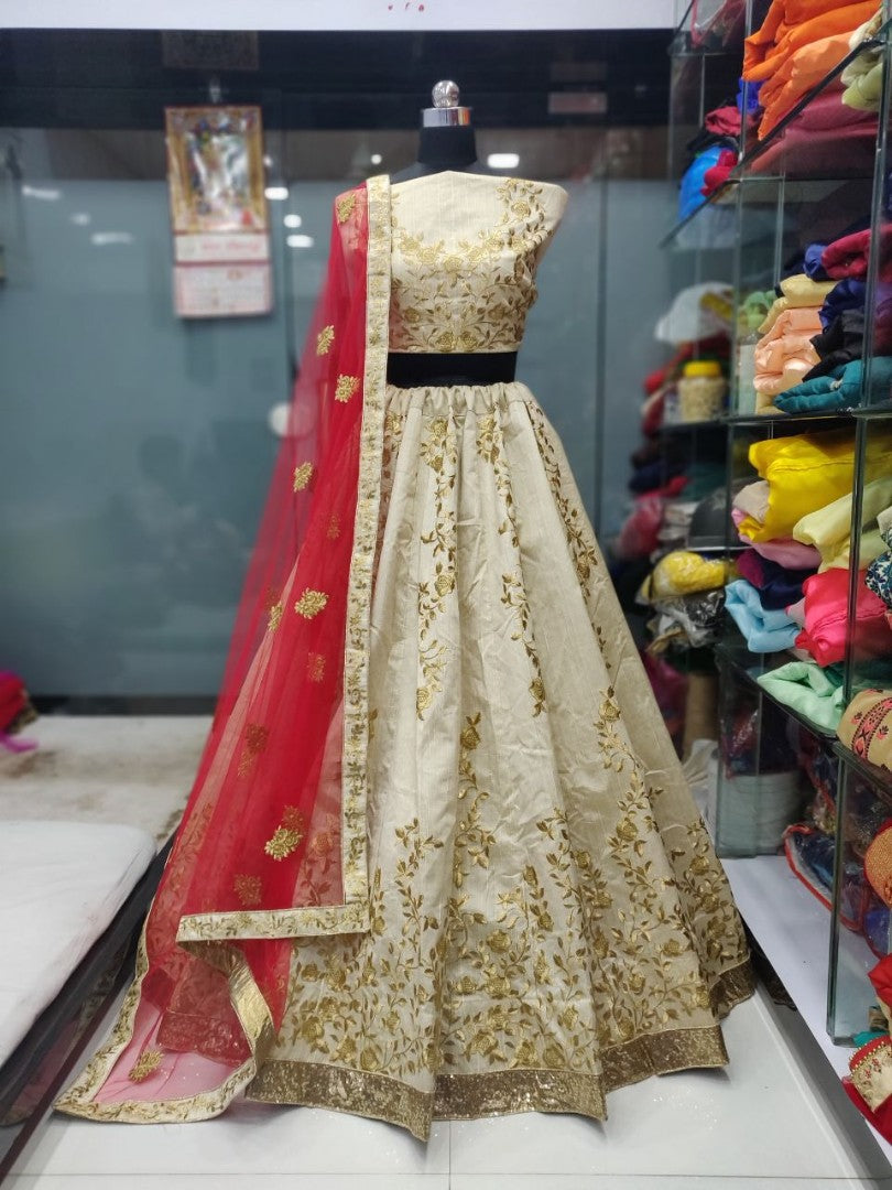 cream bridal mulberry embroidered wedding lehenga