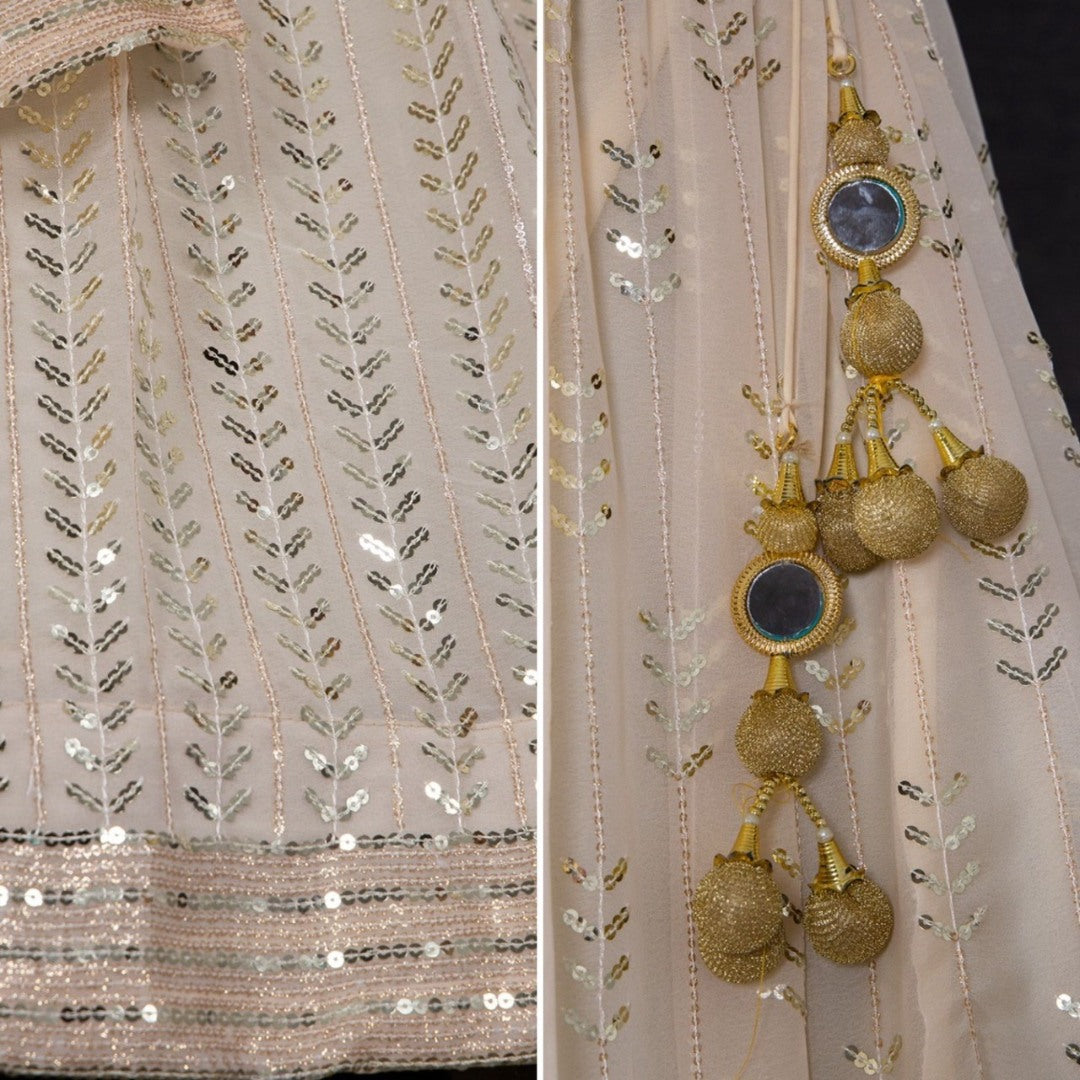 Cream georgette heavy sequins and thread work wedding lehenga choli