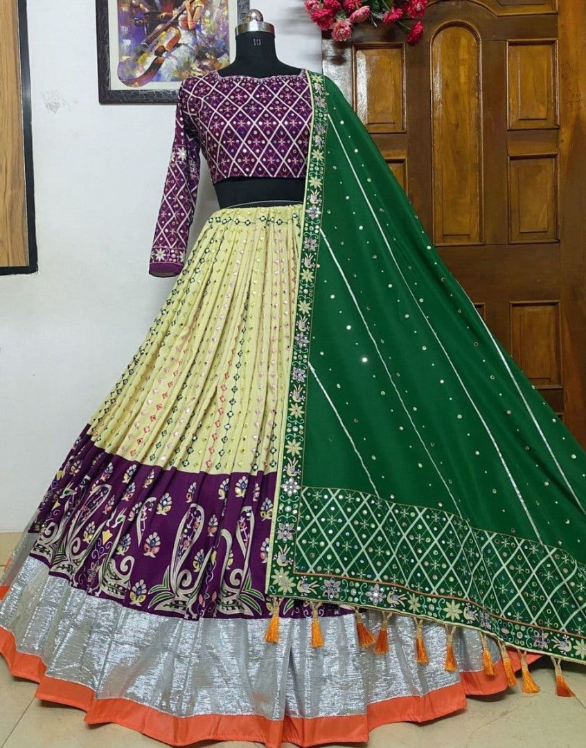 Cream mirror work gujarati garba navratri lehenga chaniya choli
