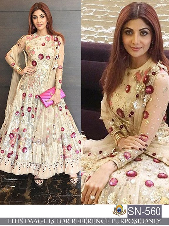 Cream mono net embroidered ceremonial gown