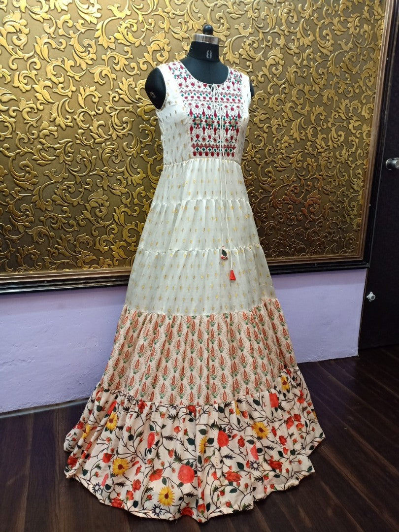 cream muslin silk printed bollywood style kurti