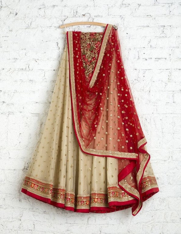 Cream net embroidered lehenga