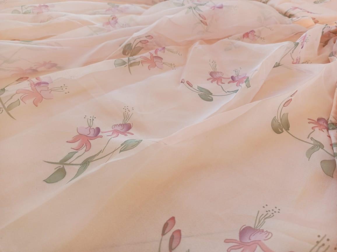 Cream organza floral printed lehenga choli