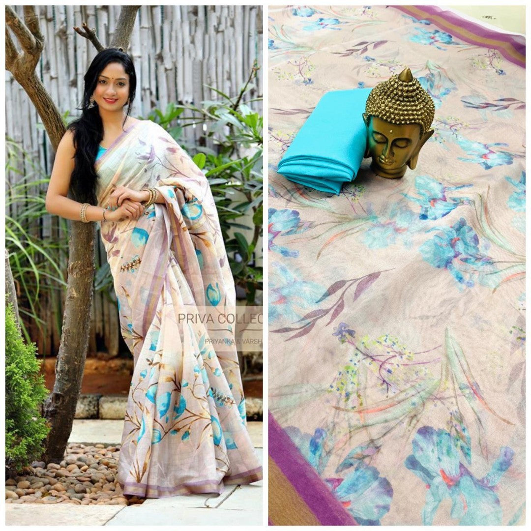 cream orgenza floral digital printed saree