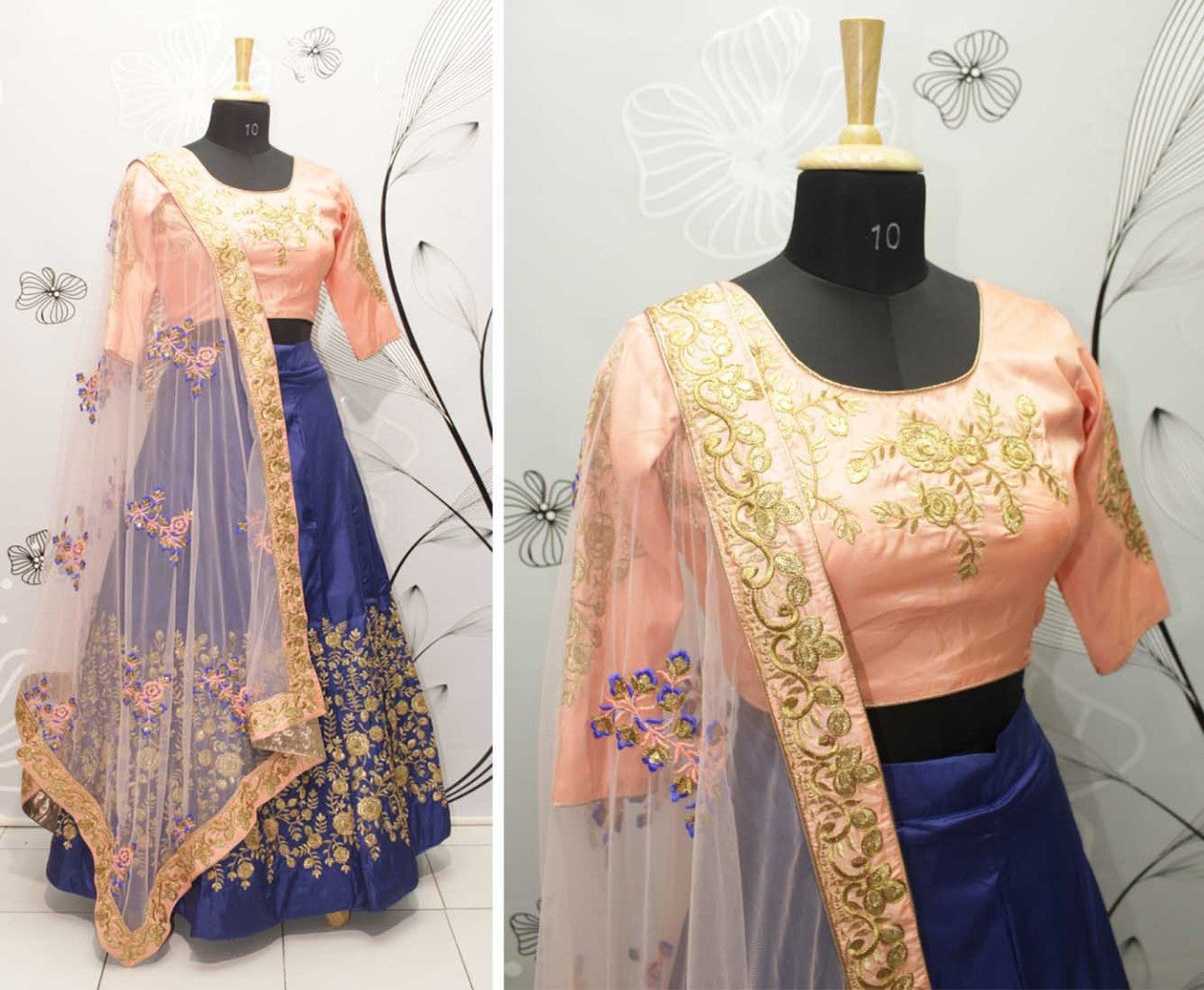 Dark blue silk heavy embroidered ceremonial lehenga