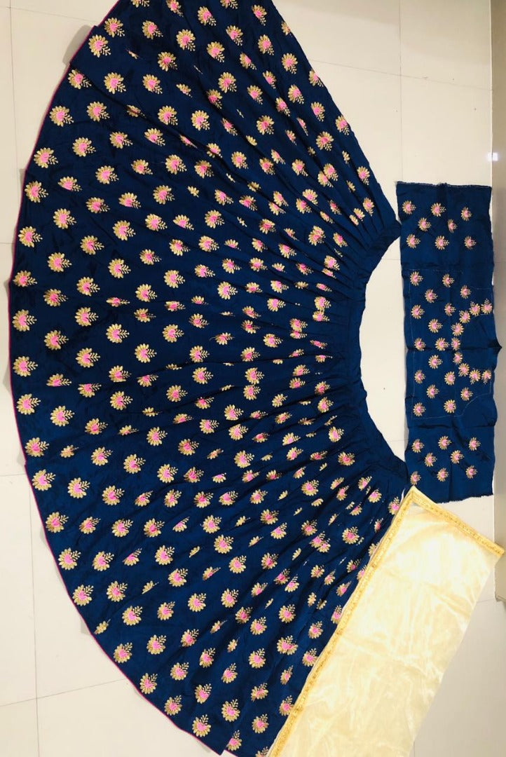 Dark blue tafeta silk beautiful embroidered Wedding lehenga choli