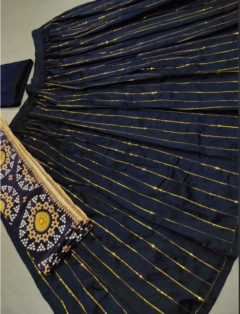 Dark blue taffeta phantom embroidered sequence worked lehenga choli