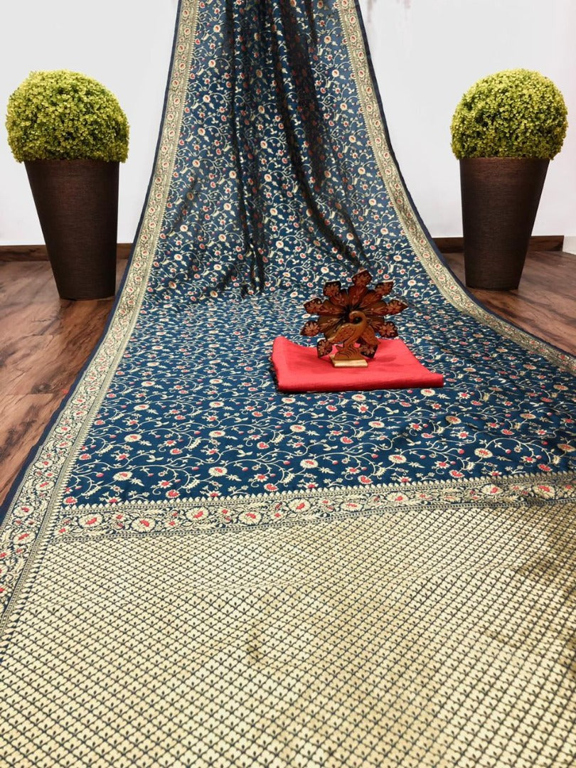 Dark green banari silk jacqard work saree