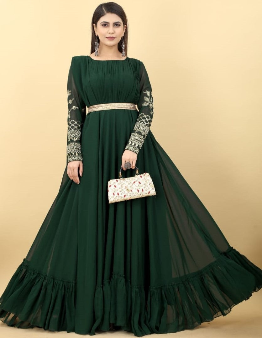 Dark green georgette embroidered party wear gown