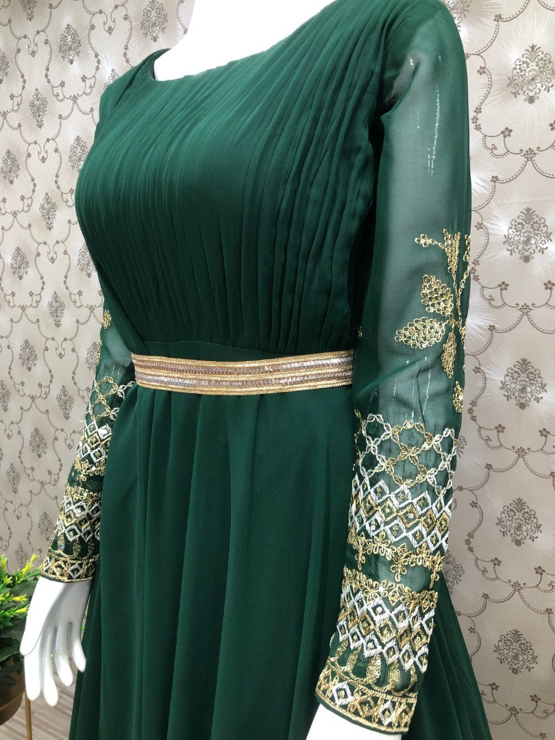 Dark green georgette embroidered party wear gown