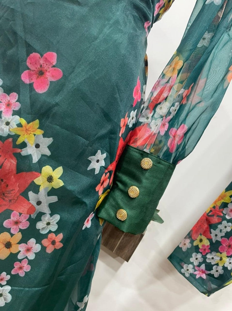 Dark green georgette embroidered salwar suit