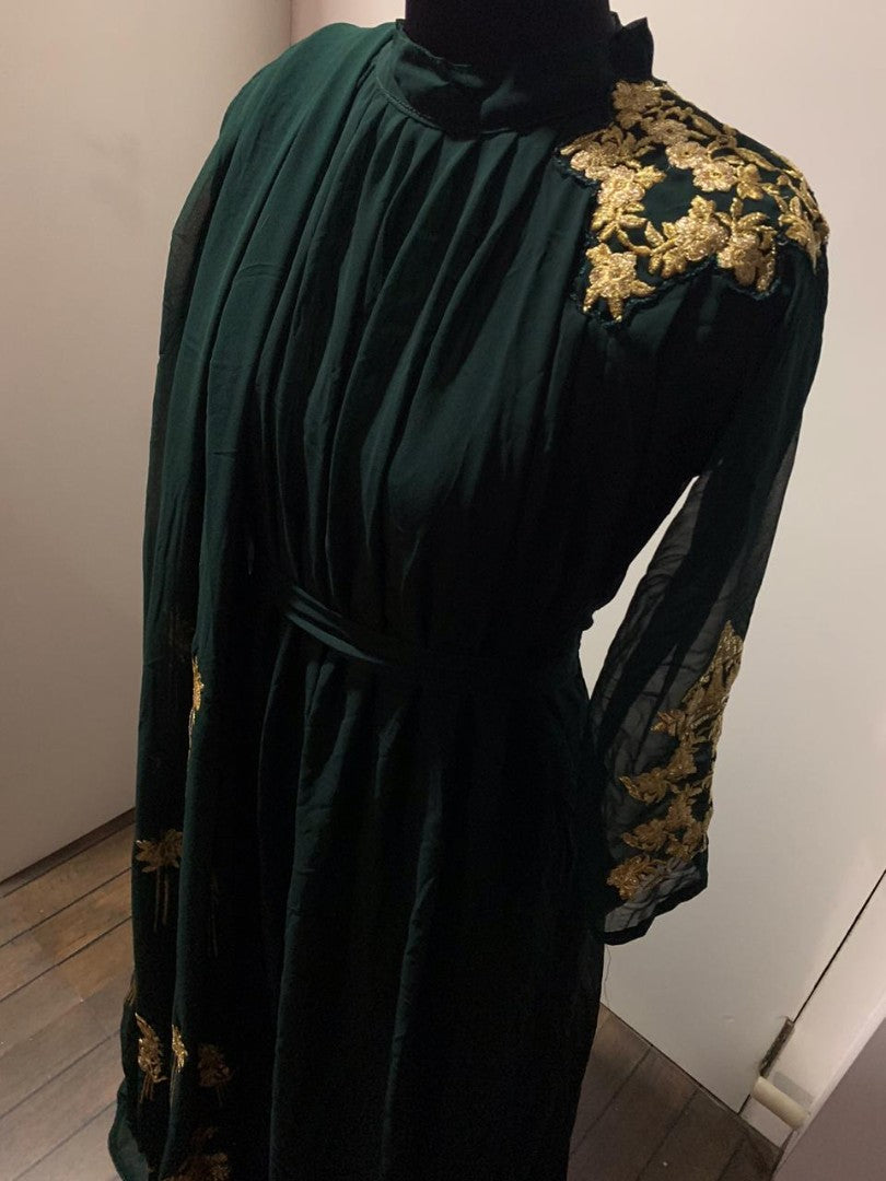 Dark green georgette embroidery work indowestern gown