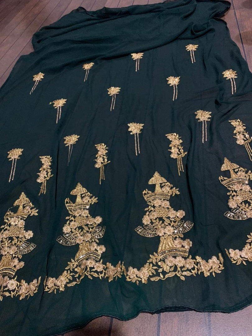 Dark green georgette embroidery work indowestern gown
