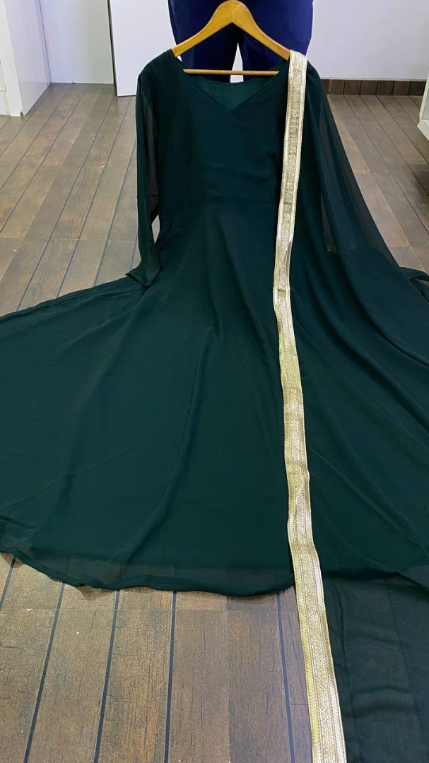 Dark green georgette long party wear anarkali ethnic gown