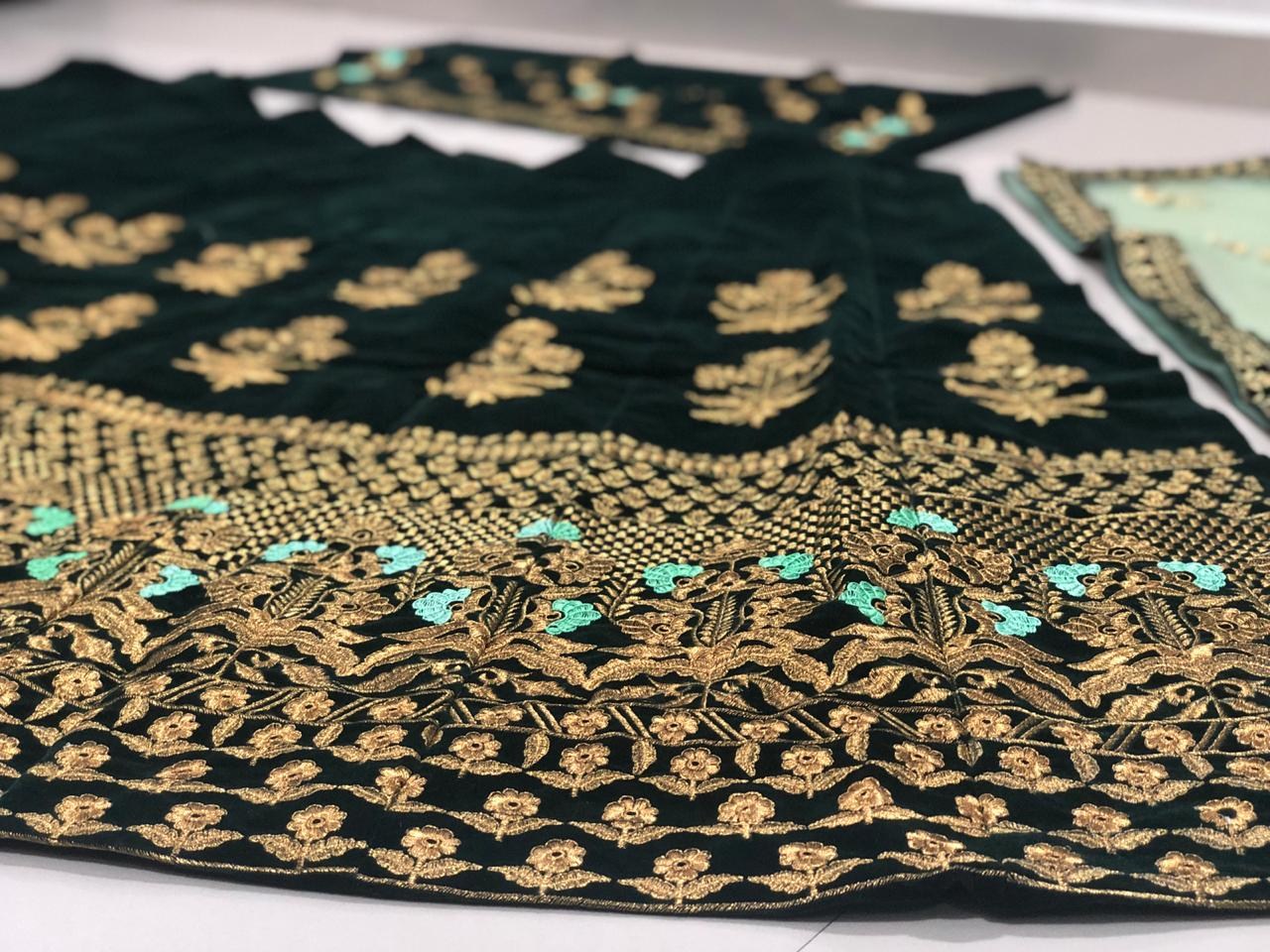 Dark green heavy designer embroidered wedding bridal lehengha choli
