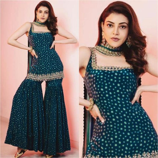 Dark rama blue sharara salwar suit