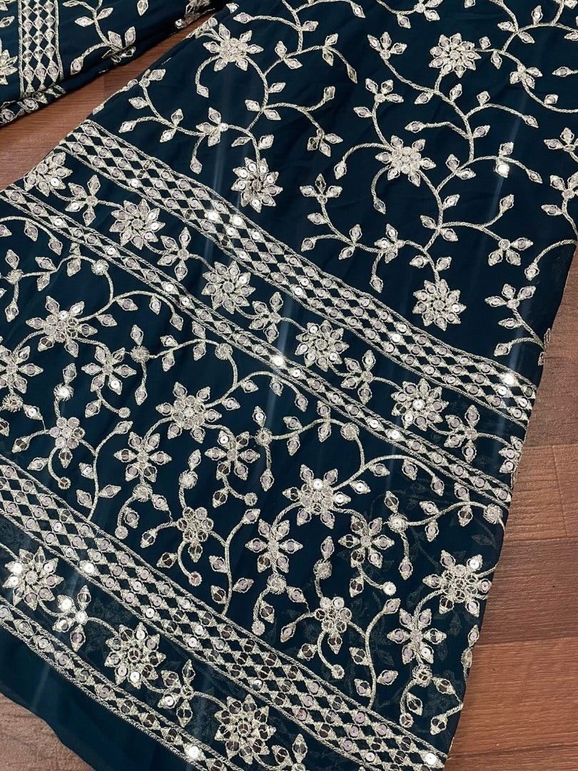 Dark rama georgette heavy embroidered plazzo suit