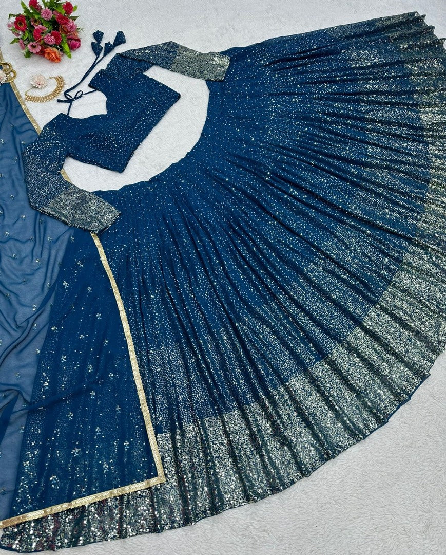 Dark rama georgette heavy sequence work wedding lehenga choli