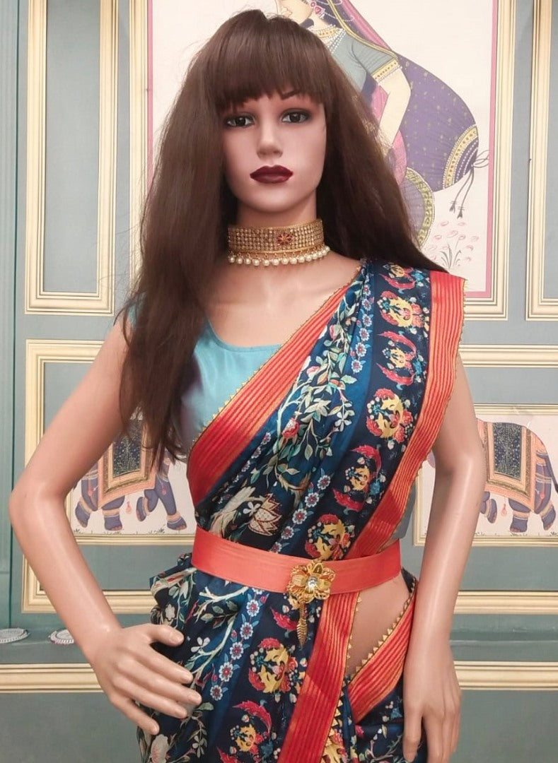 Dark rama paper silk digital printed saree