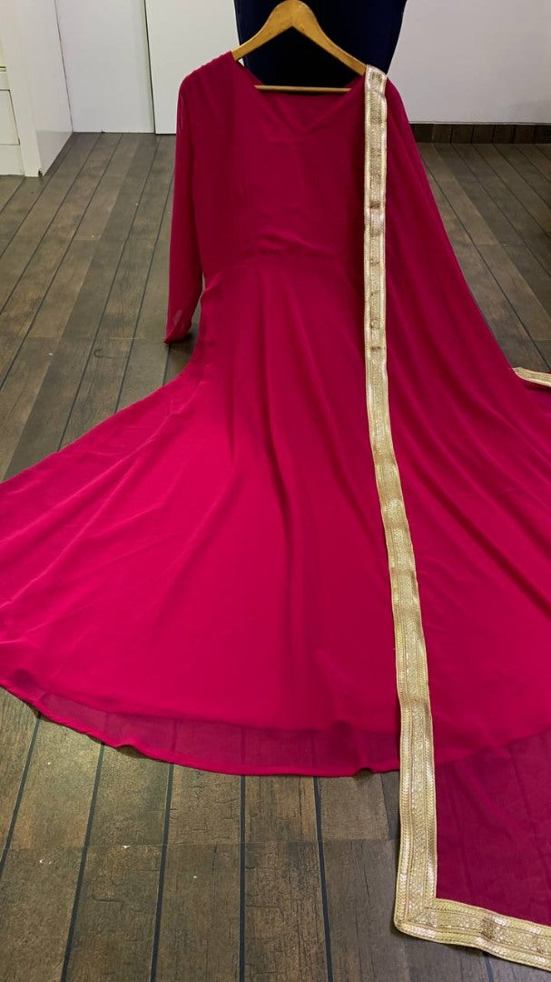 Dark rani pink georgette long party wear anarkali ethnic gown