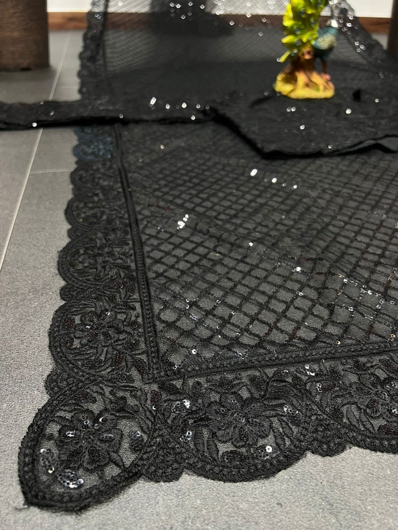 Deepika padukon black heavy sequence work party wear designer saree