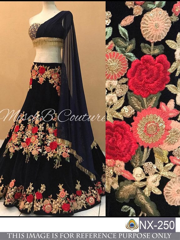 Designer Black embroidered Wedding lehengha
