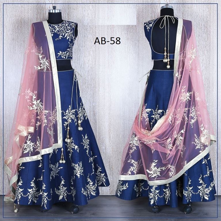designer blue embroidered wedding lehenga
