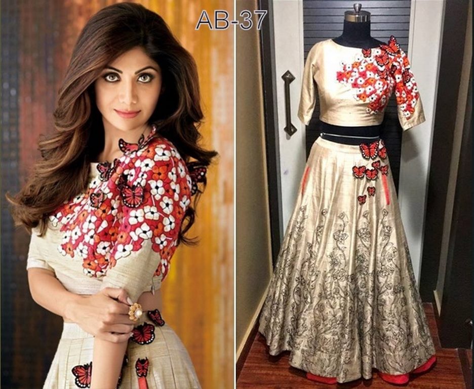 designer bollywood style cream embroidered ceremonial lehenga
