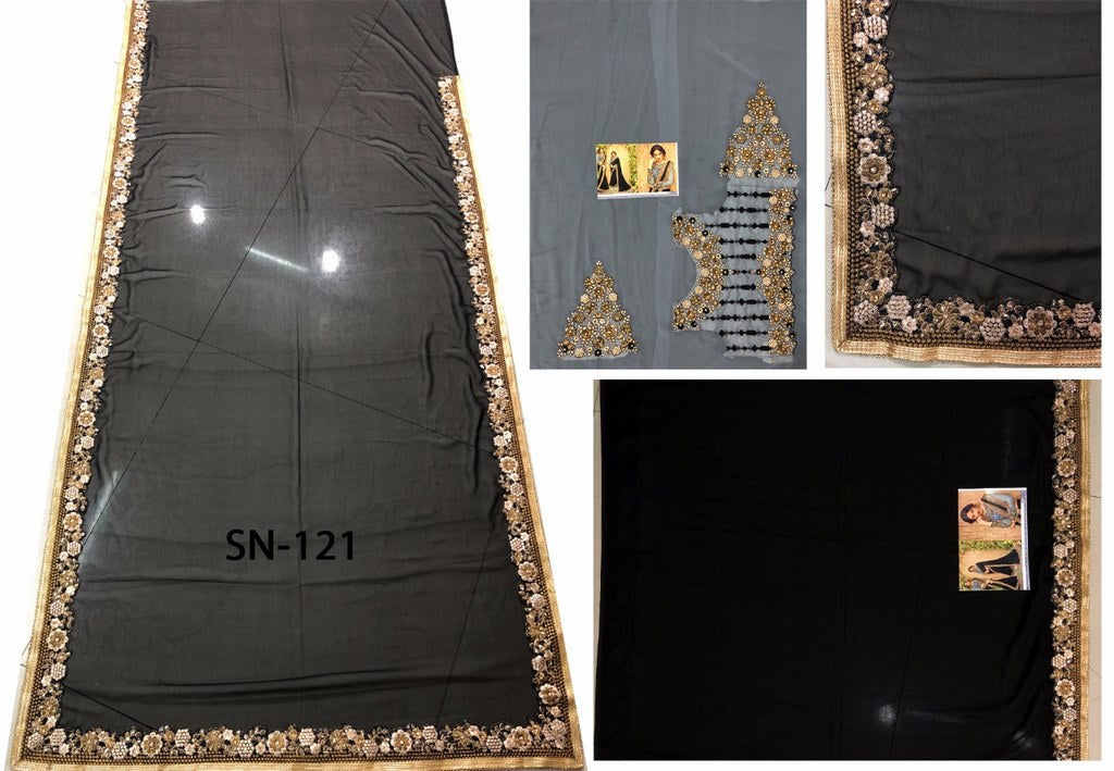Designer embroidered black georgette partywear saree