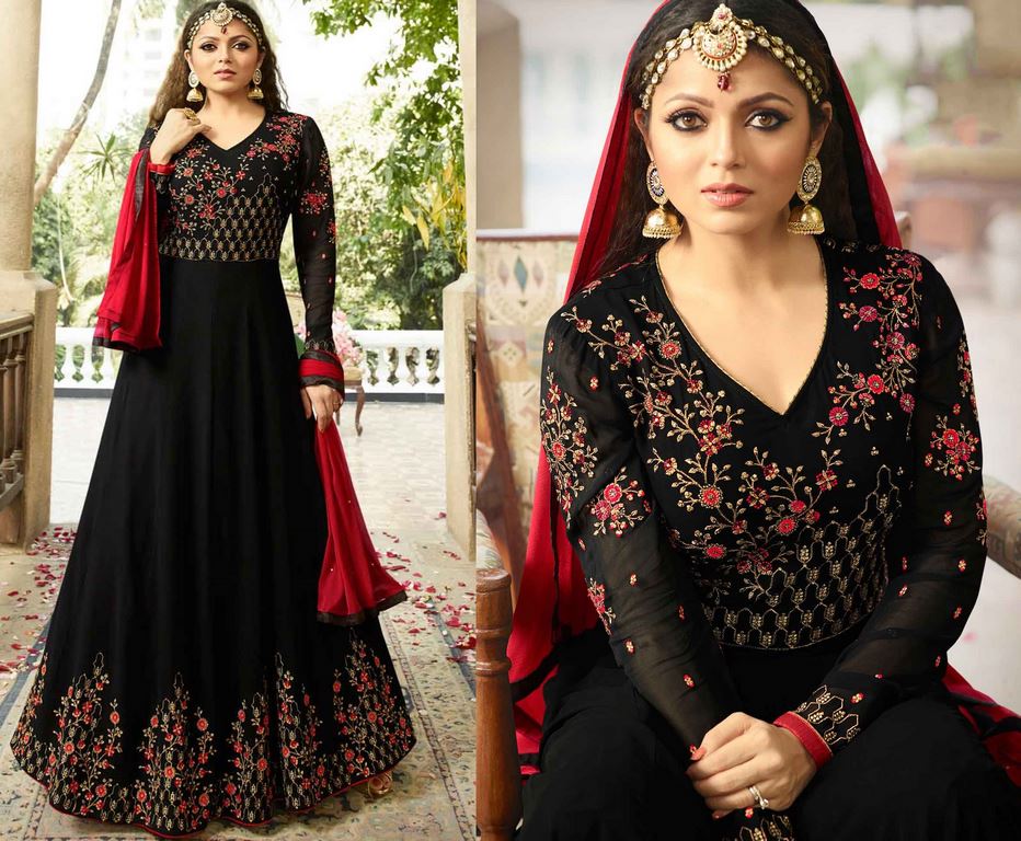 Designer embroidered black indian wedding anarkali suit