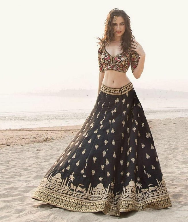 Designer embroidered black wedding lehenga
