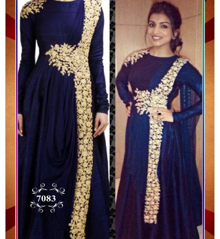 Designer embroidered blue partywear salwar suit