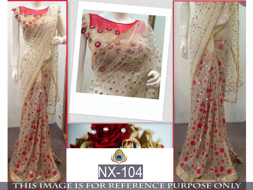 Designer embroidered cream saree