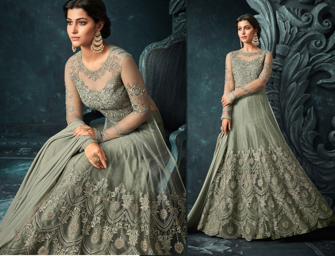 Designer embroidered long wedding anarkali suit