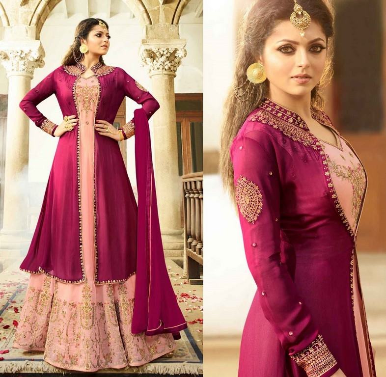 Designer embroidered purple indian wedding gown