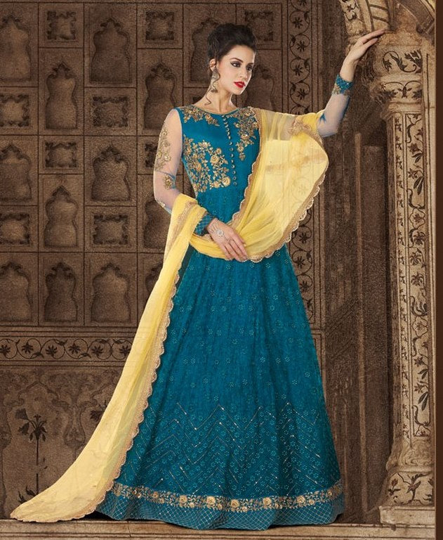 Designer embroidered rama blue wedding gown