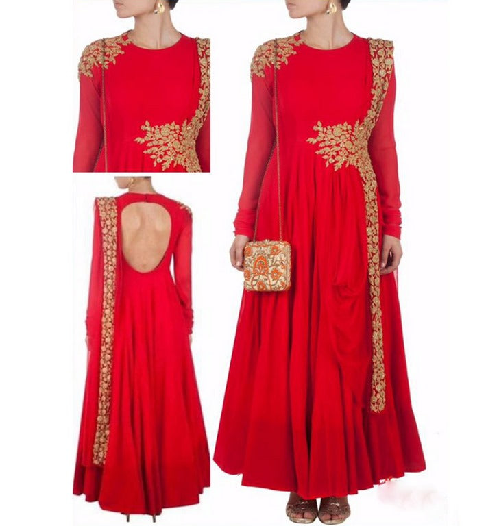 Designer embroidered red partywear salwar suit