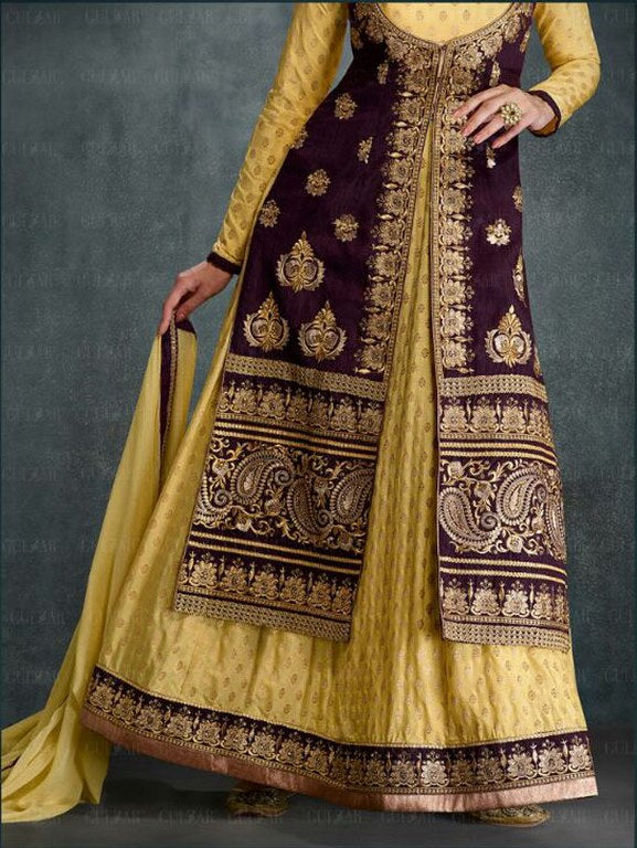 Designer embroidered yellow anarkali suit